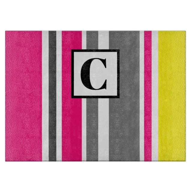 Monogrammed Summer Stripes Glass Cutting Board (Front)