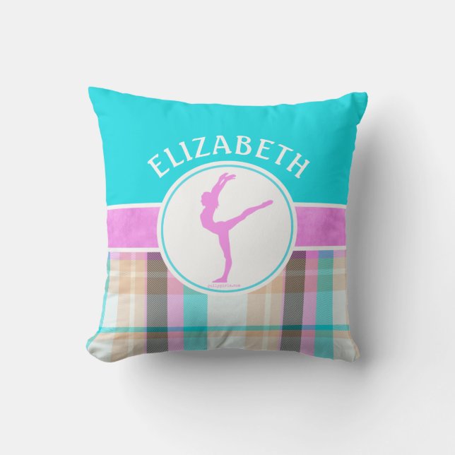 Monogrammed Summer Tartan Gymnastics Golly Girls Cushion (Front)