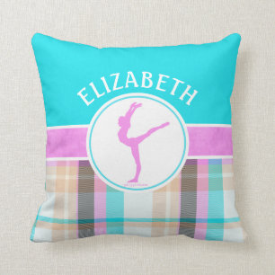 Monogrammed Summer Tartan Gymnastics Golly Girls Cushion