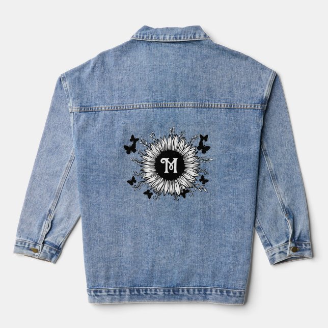 Monogrammed Sunflower and Butterflies  Denim Jacket (Back)