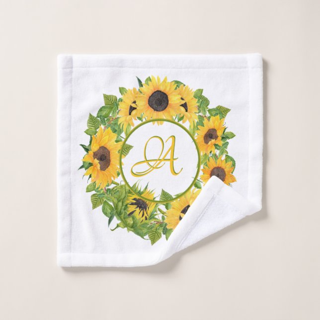 Monogrammed Sunflower Bath Towel Set (Wash Cloth)