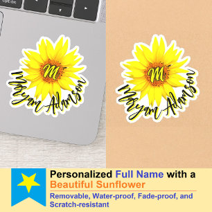 Monogrammed Sunflower Girl Tag - Handwritten Name