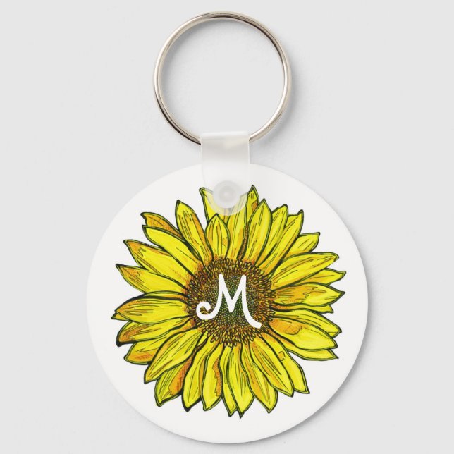 Monogrammed Sunflower Key Ring (Front)