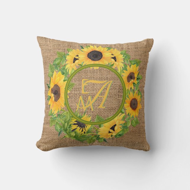 Monogrammed Sunflowers Pattern Decorative Cushion (Front)
