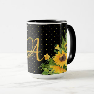 Monogrammed Sunflowers Yellow Grey Decor Mug