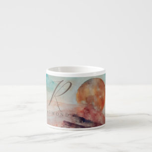 Monogrammed Sunny Clouds and Desert Landscape Espresso Cup