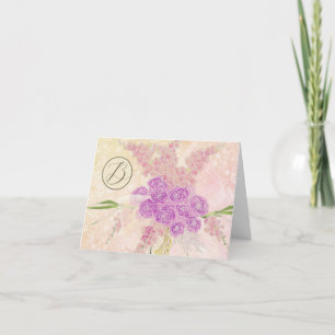 Monogrammed Sunset Rose sheer bow and Bouquet Thank You Card
