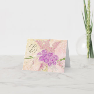 Monogrammed Sunset Rose sheer bow and Bouquet Thank You Card