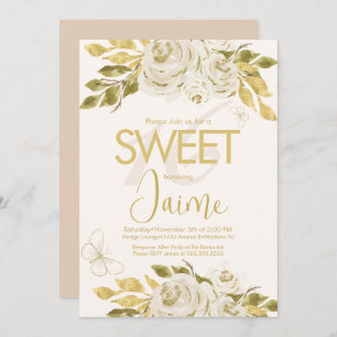 Monogrammed Sweet 16 Ivory Rose Pink Florals Invitation