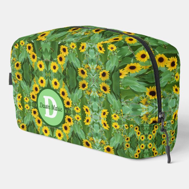 Monogrammed Swirls of Sunflowers  Printed  Dopp Kit (Right Corner)