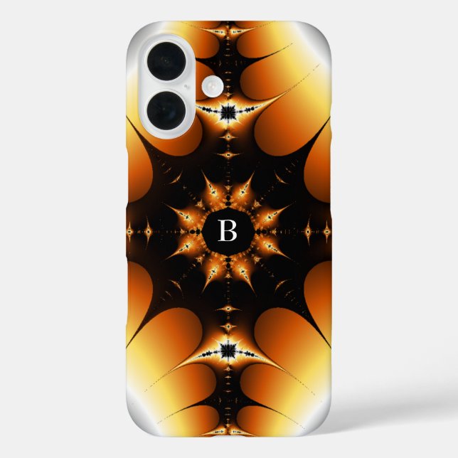 Monogrammed Symmetrical Black and Orange Fractal Case-Mate iPhone Case (Back)