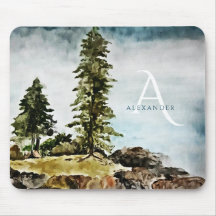 Monogrammed Tahoe Lake Watercolor Landscape