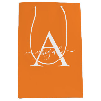 Monogrammed Tangerine Orange | Minimalist Elegant Medium Gift Bag