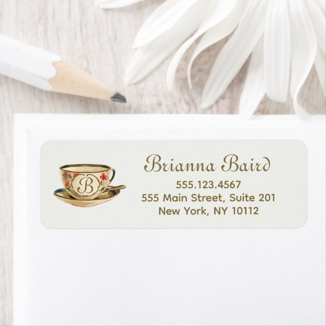 Monogrammed Tea Cup Return Address Label (Insitu)