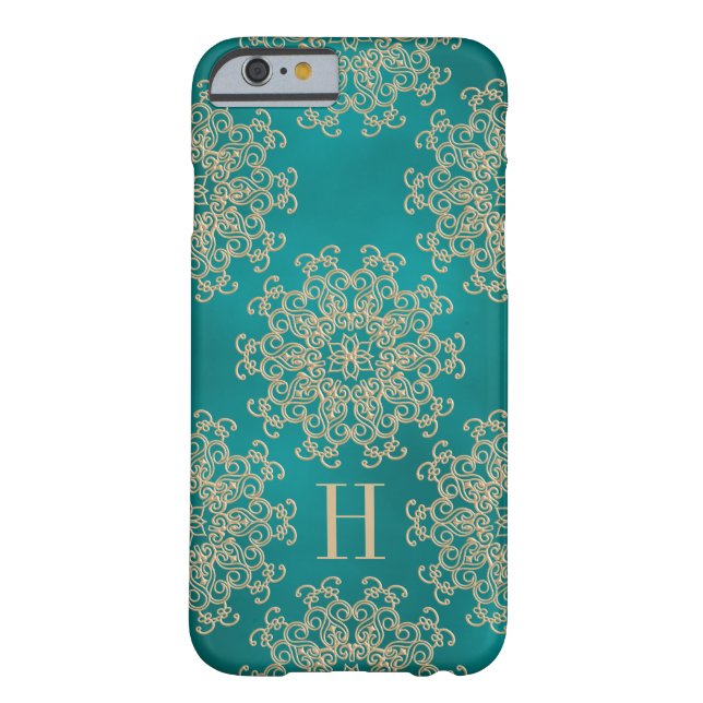 Monogrammed Teal and Gold Exotic Medallion Case-Mate iPhone Case (Back)