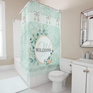 Monogrammed Teal Bathroom Shower Curtain