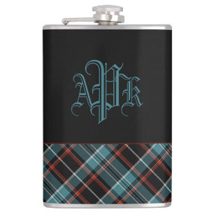 Monogrammed Teal, Black & Red Plaid Hip Flask