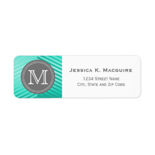 Monogrammed Teal Blue Grey Chevron Return Address Label