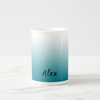 Monogrammed Teal Blue & White Blend Frosted Glass  Bone China Mug