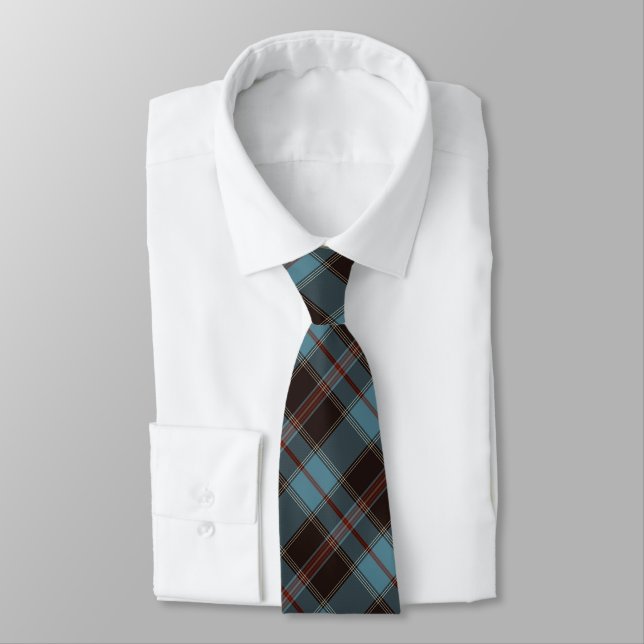 Monogrammed Teal, Brown & Red Plaid Tie (Tied)