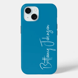 Monogrammed Teal iPhone 15 Case
