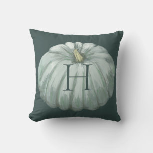 Monogrammed Teal Fall Pumpkin Cushion