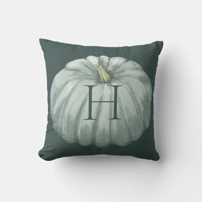 Monogrammed Teal Fall Pumpkin Cushion (Front)