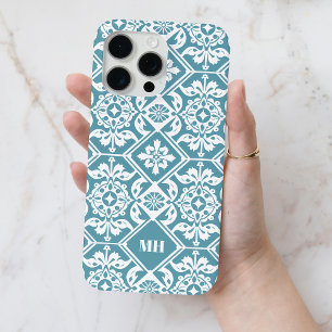 Monogrammed Teal Geometric Pattern with Initials iPhone 15 Pro Max Case