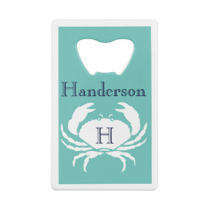 Monogrammed Teal Navy Blue White Crab Nautical