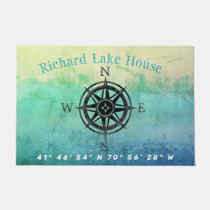 Monogrammed Teal Ombre Sea Doormat