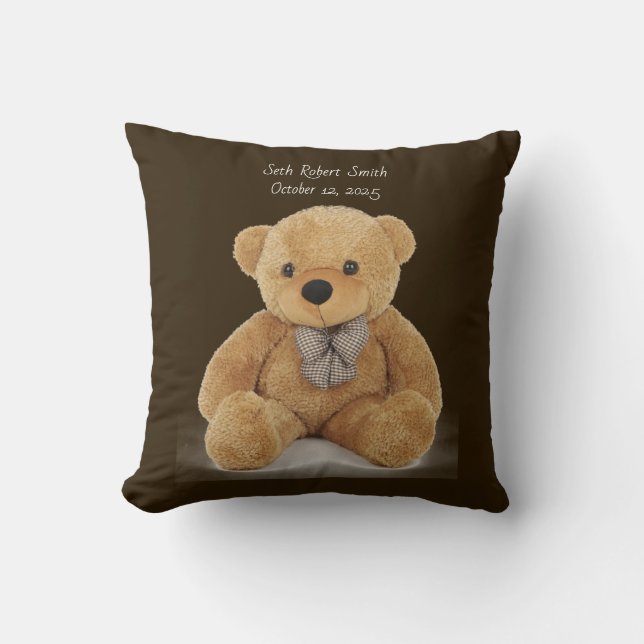 Monogrammed teddy bear reversible throw Pillow (Front)