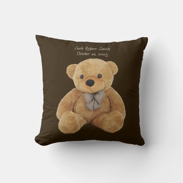 Monogrammed teddy bear reversible throw Pillow (Front)
