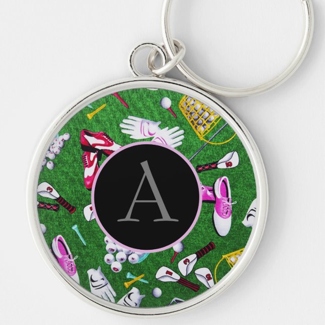 Monogrammed Tee Time Girly Golf Key Ring (Front)