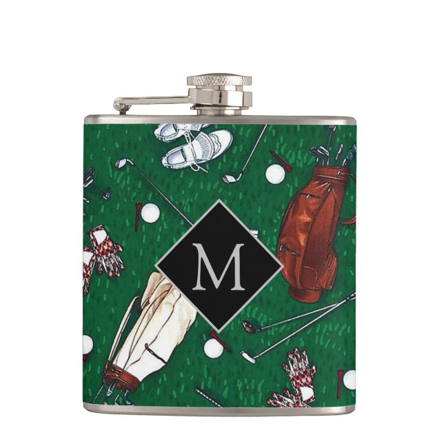 Monogrammed Tee Time Golf Hip Flask (Front)