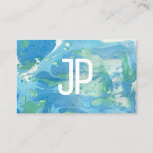 Monogrammed Template Blue Green Modern Abstract Business Card