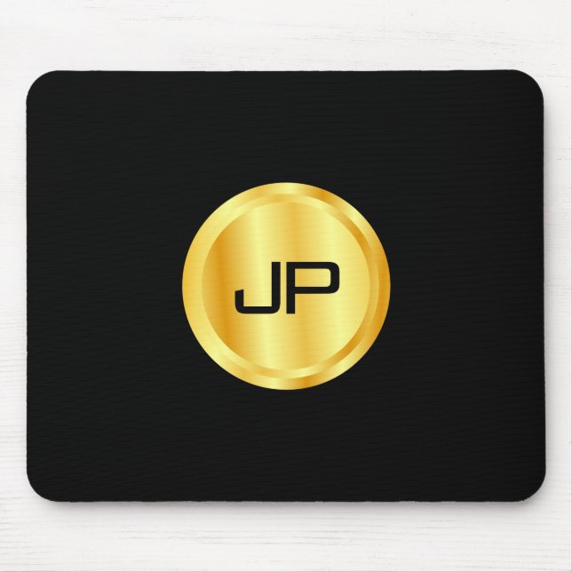 Monogrammed Template Elegant Black And Gold Mouse Pad (Front)