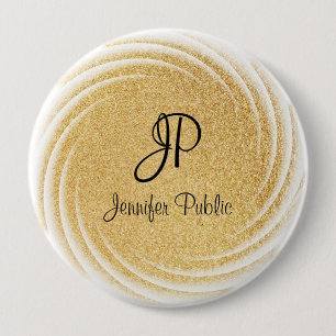 Monogrammed Template Elegant Faux Gold Glitter 10 Cm Round Badge