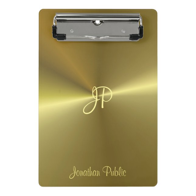 Monogrammed Template Elegant Modern Metallic Gold Mini Clipboard (Front)