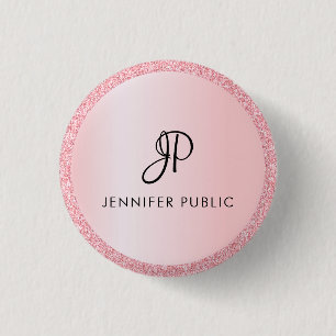 Monogrammed Template Rose Gold Glitter Look 3 Cm Round Badge