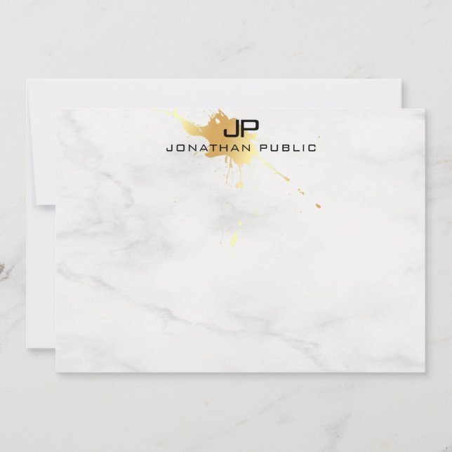 Monogrammed Template White Marble Elegant Gold (Front)