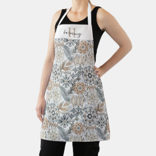 Monogrammed Terracotta Grey Botanical Boho Pattern Apron