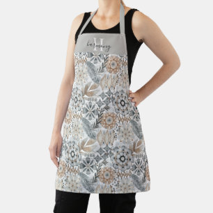 Monogrammed Terracotta Grey Botanical Boho Pattern Apron