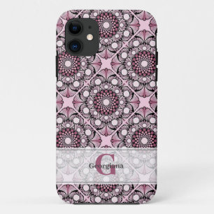Monogrammed Tile Dusky Rose Cherry Blossom Mandala iPhone 11 Case
