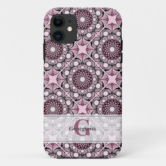 Monogrammed Tile Dusky Rose Cherry Blossom Mandala Case-Mate iPhone Case (Back)