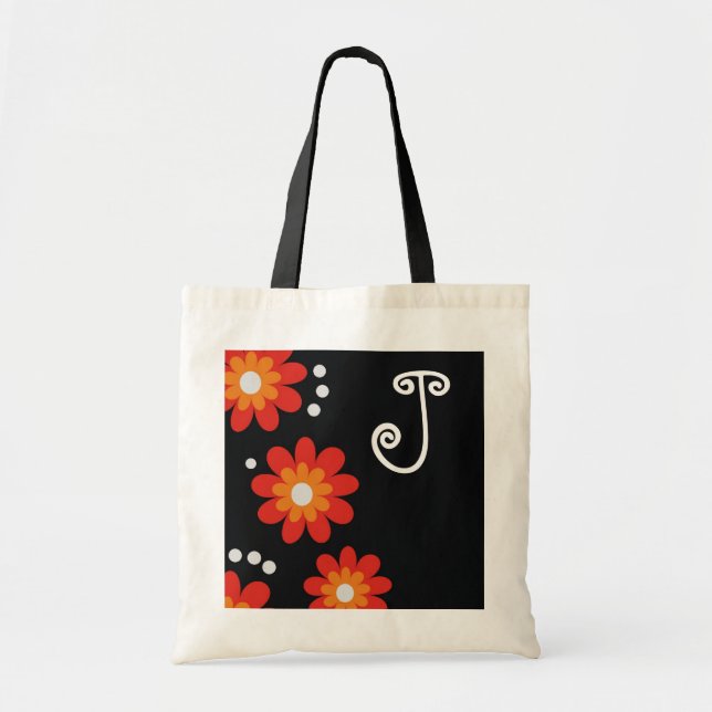 Monogrammed tote bags::Red Flowers (Front)