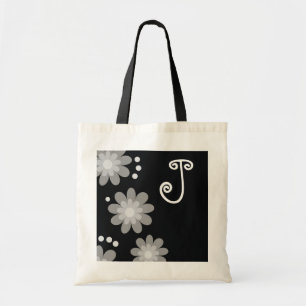 Monogrammed tote bags::Silver Grey Flowers
