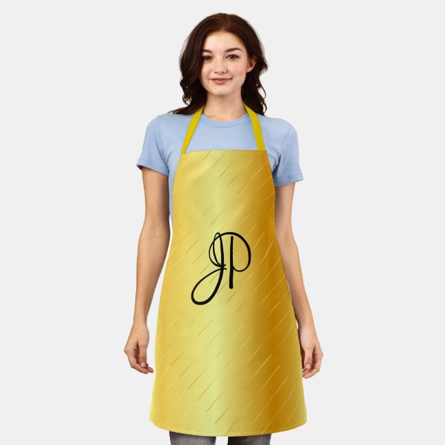 Monogrammed Trendy Elegant Faux Gold Template Apron (Worn)