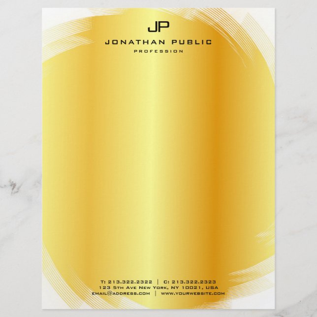 Monogrammed Trendy Faux Gold Template Elegant Custom Letterhead (Front)