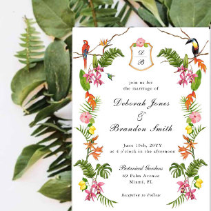 Monogrammed Tropical Floral & Greenery   Invitation