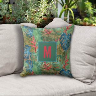 Monogrammed Tropical Floral on Wicker Print Cushion